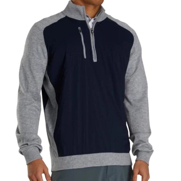 FootJoy Other - Footjoy FJ Tech Sweater Merino Wool Stretch Windproof Nylon Size L Gray/Navy
